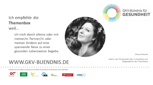 Bild mit Angaben zum GKV-Bündnis und Abbildung einer Frau, welche am Projekt beteiligt ist.